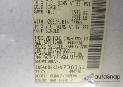 2015 Nissan Frontier Sv из США, поврежденный, VIN 1N6AD0ER2FN736351